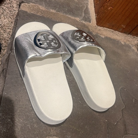 Tory Burch Silver Slide Sandals - Picture 3 of 7